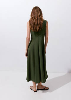 V-neck dress with stitching — Khaki 13
