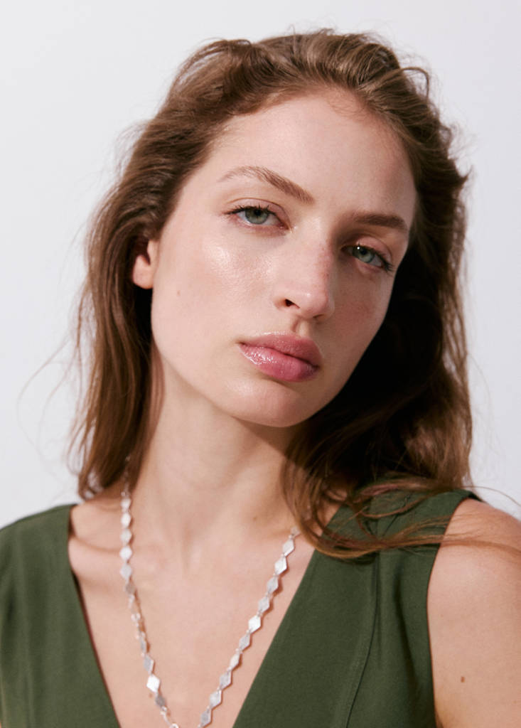V-neck dress with stitching — Khaki