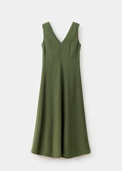 V-neck dress with stitching — Khaki 8