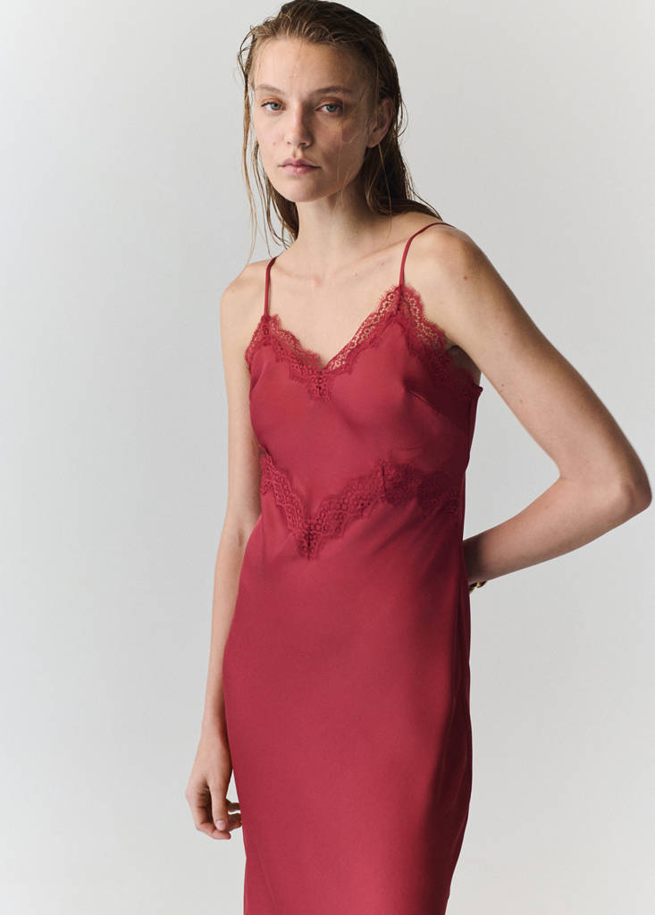Satin lace dress — Red