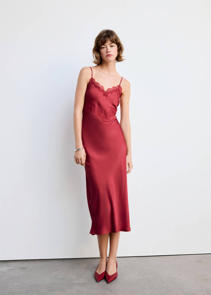 Satin lace dress — Red