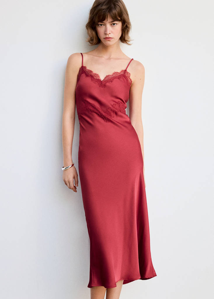 Satin lace dress — Red