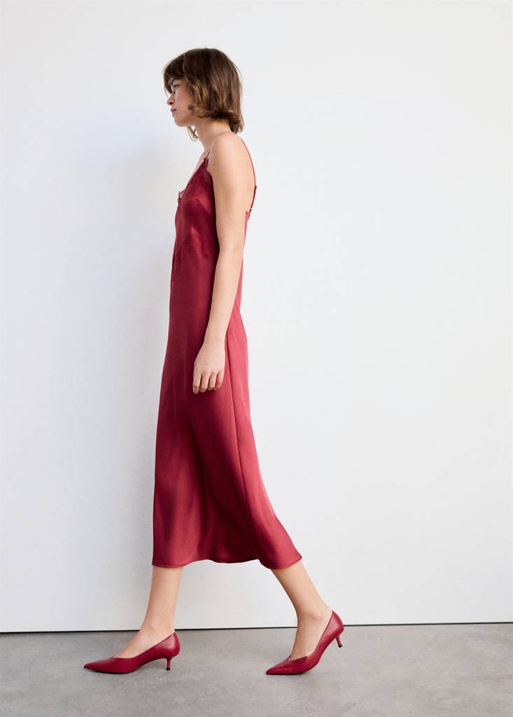 Satin lace dress — Red