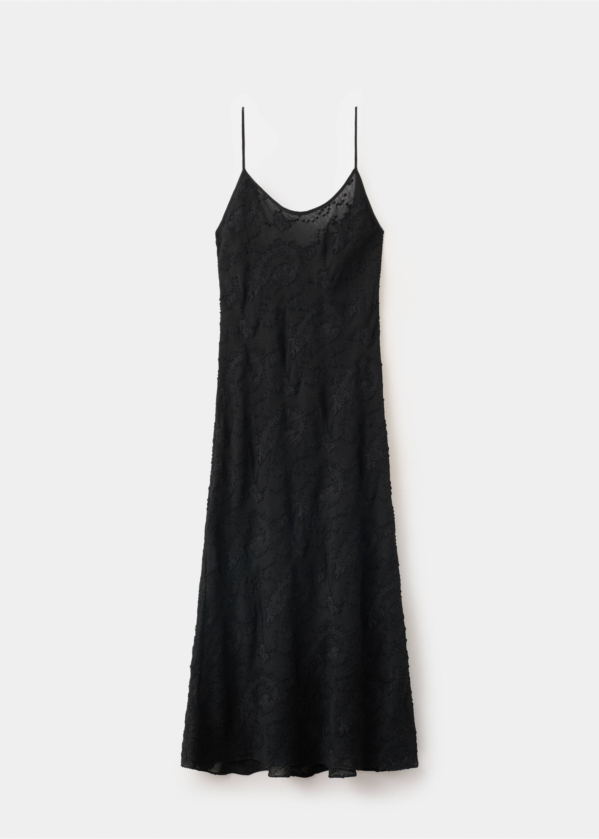 Chiffon dress with embroidered details - Article without model, Black. Ref: 37003875-00.