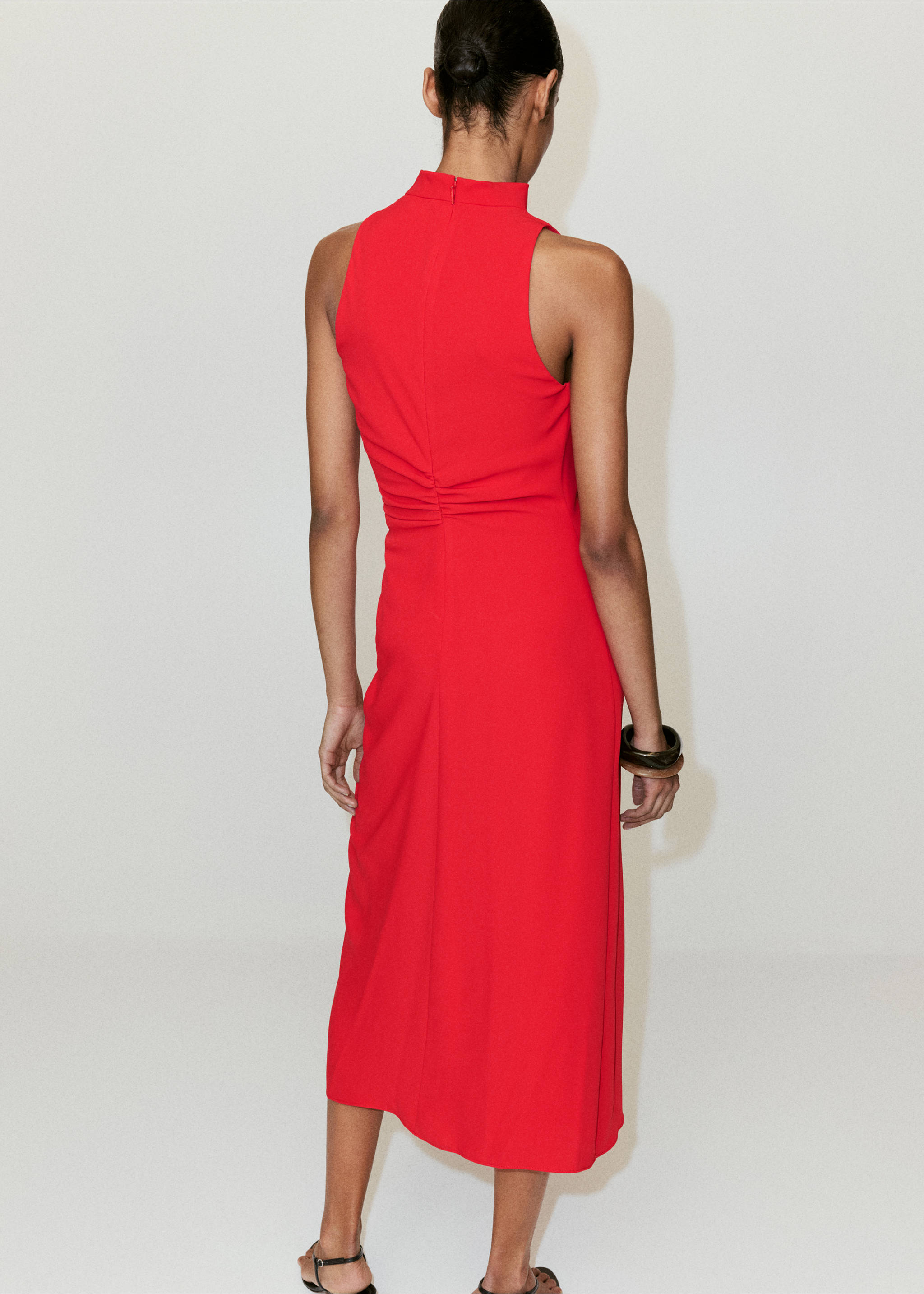 Robe longue froncée - Verso de l’article, Rouge. Ref: 37003876-00.