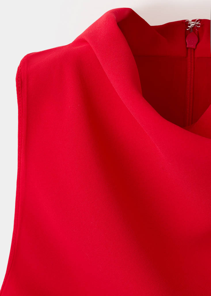 Ruched dress with draped neckline — Red