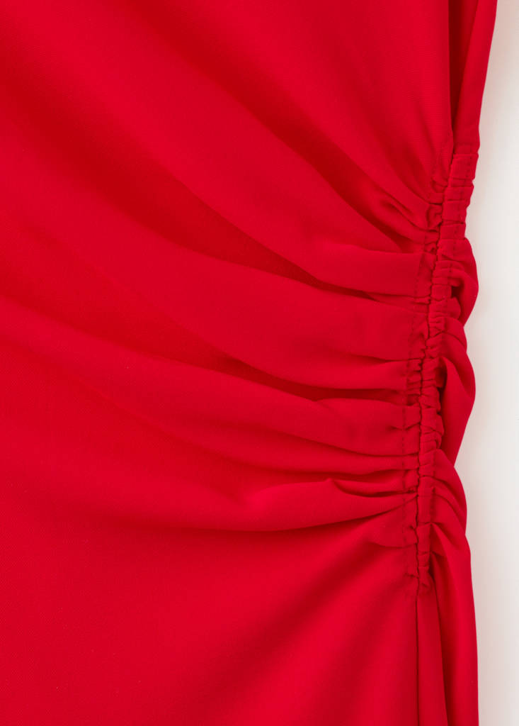 Ruched dress with draped neckline — Red