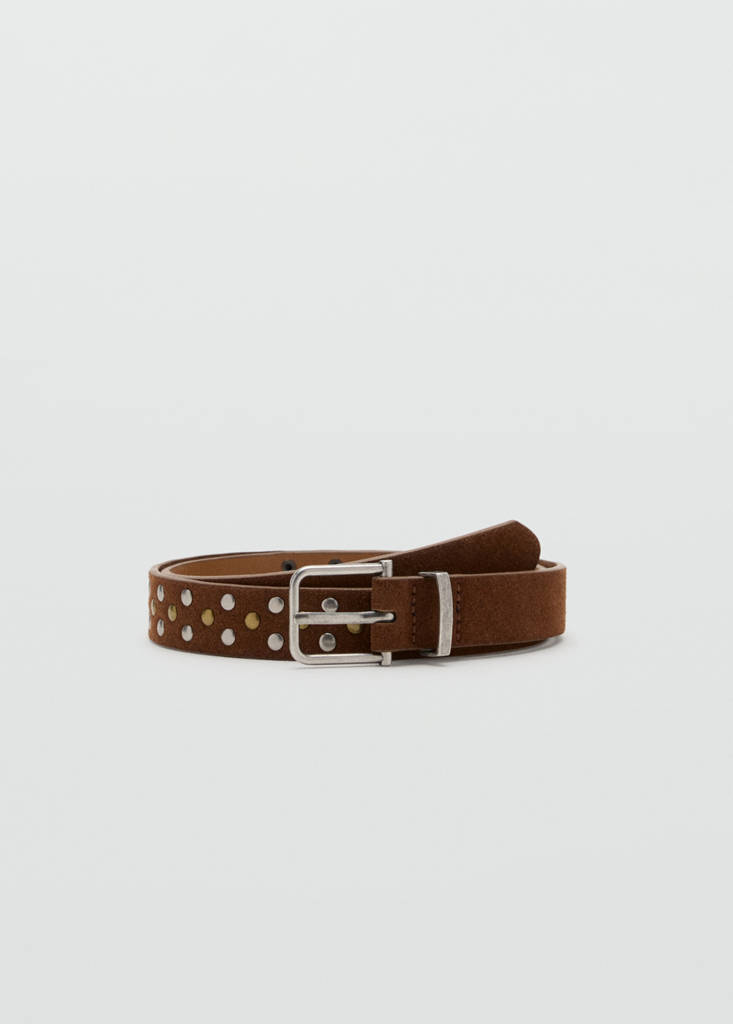 Stud leather belt — Brown