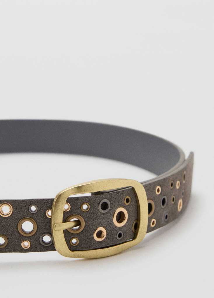 Leather belt with eyelets — Grey