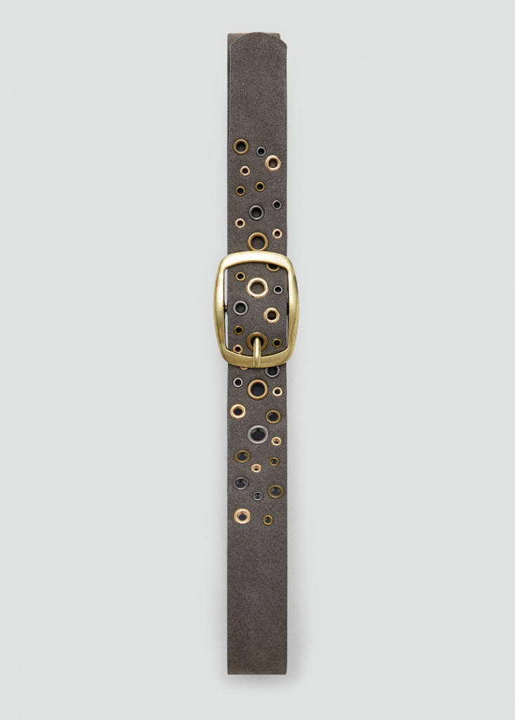 Leather belt with eyelets — Grey
