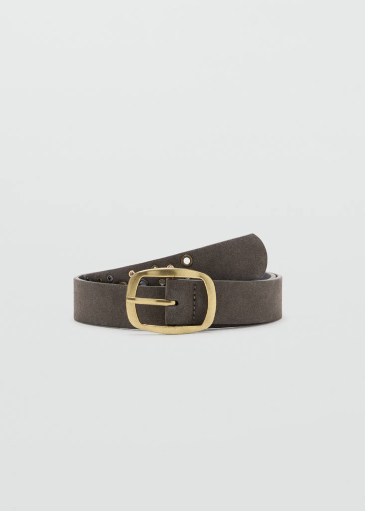 Leather belt with eyelets — Grey