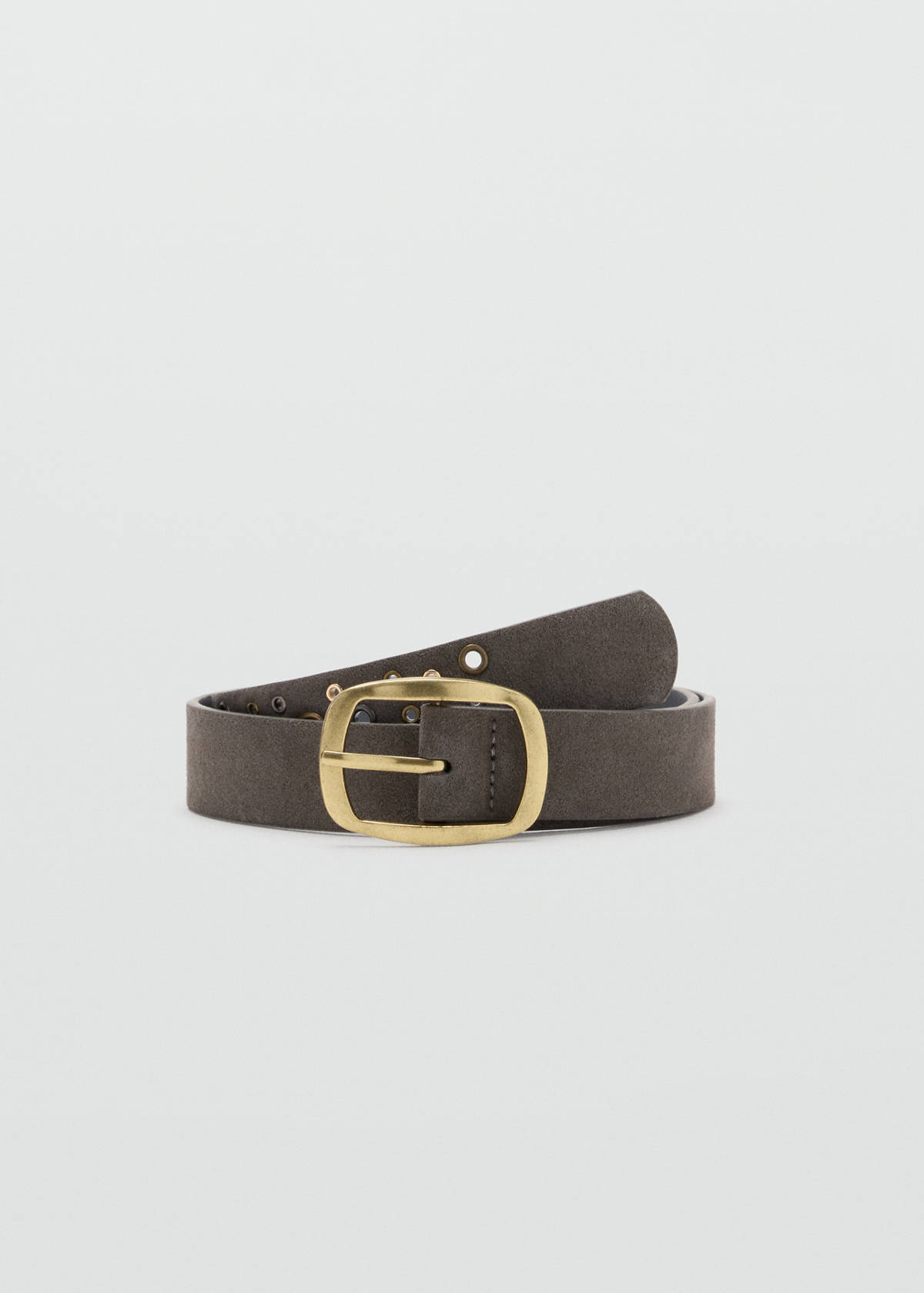 Leather belt with eyelets — Grey