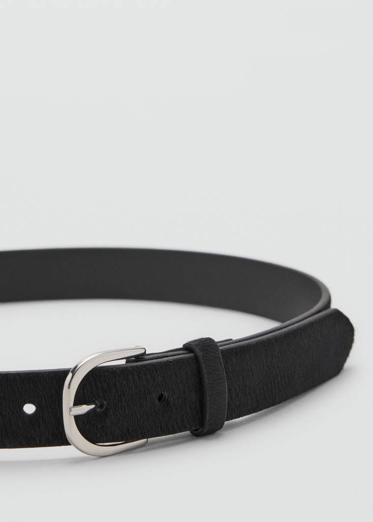 Leather fur belt — Black