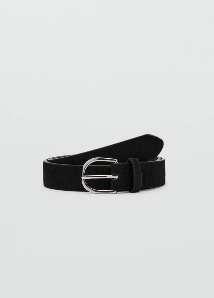 Leather fur belt — Black