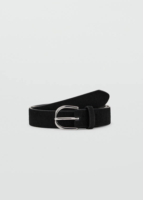 Leather fur belt — Black