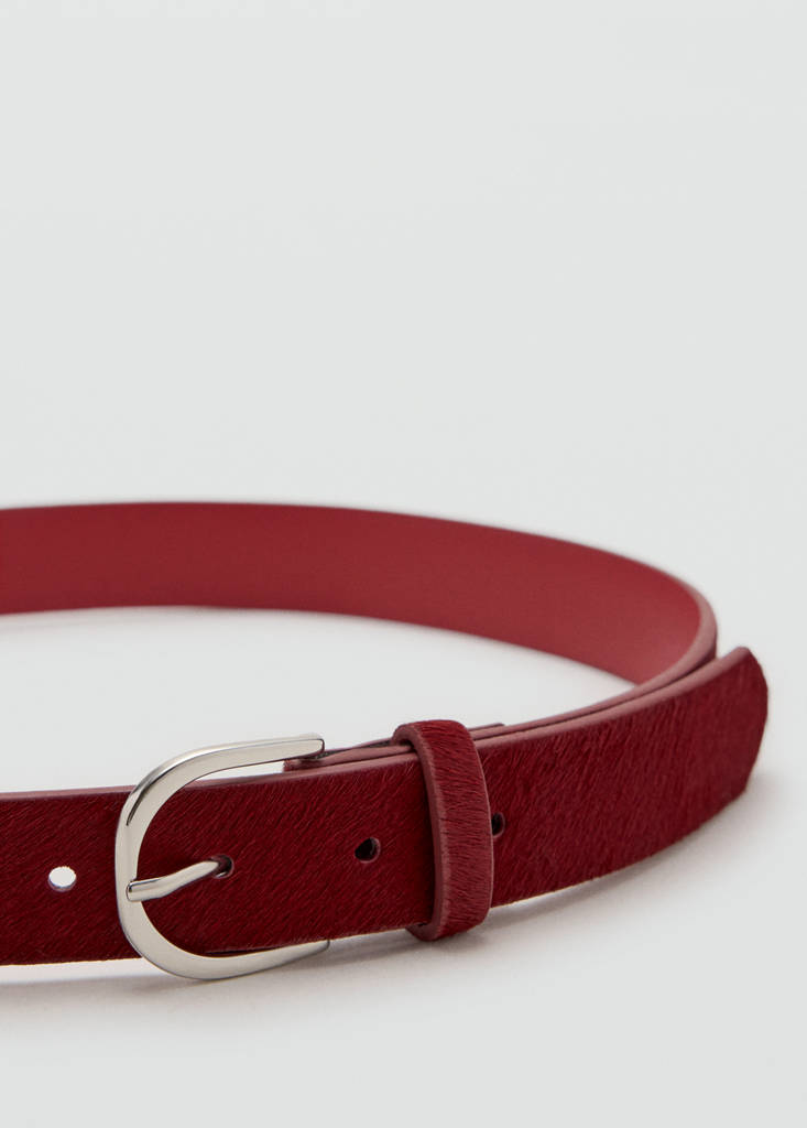 Leather fur belt — Red