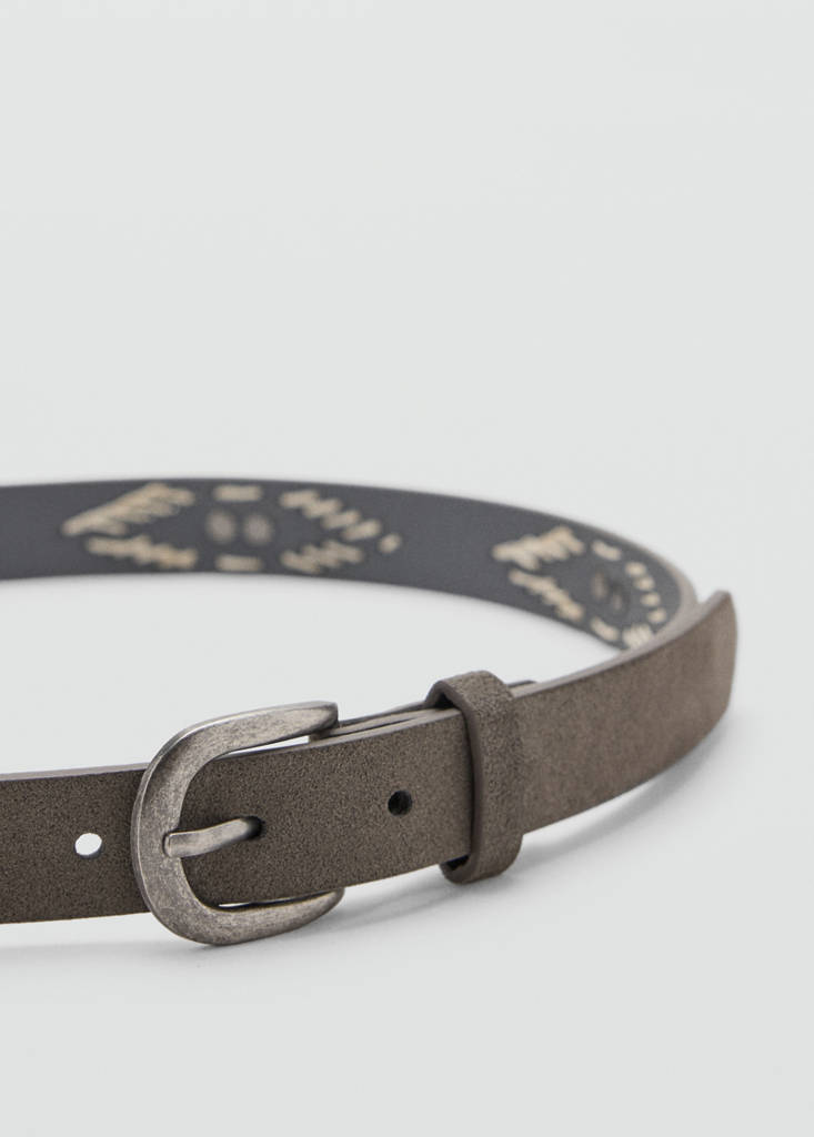 Leather belt with embroidered details — Grey