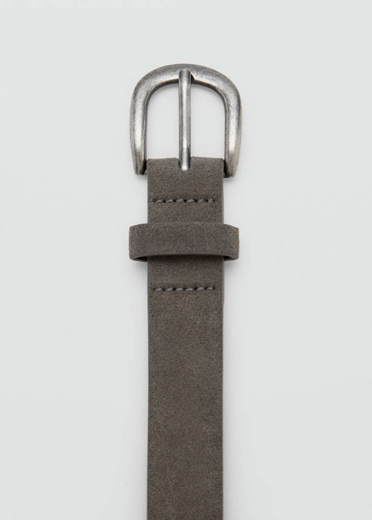 Leather belt with embroidered details — Grey