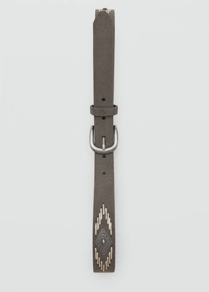 Leather belt with embroidered details — Grey