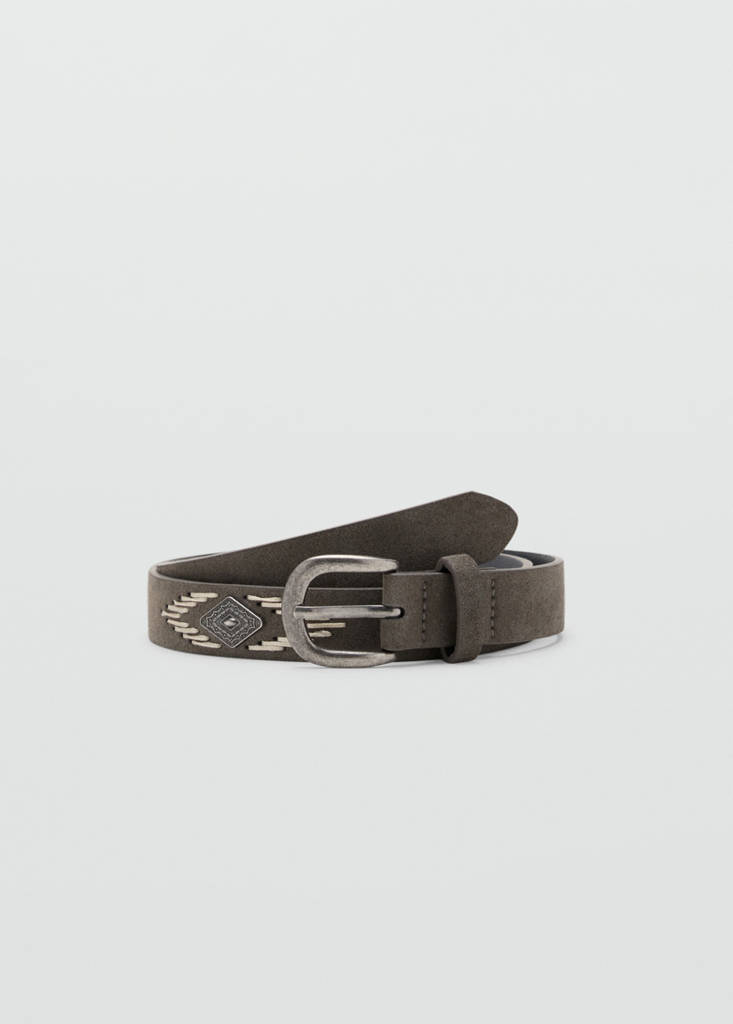 Leather belt with embroidered details — Grey