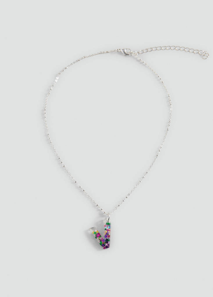 Letter necklace with sparkles — Silver