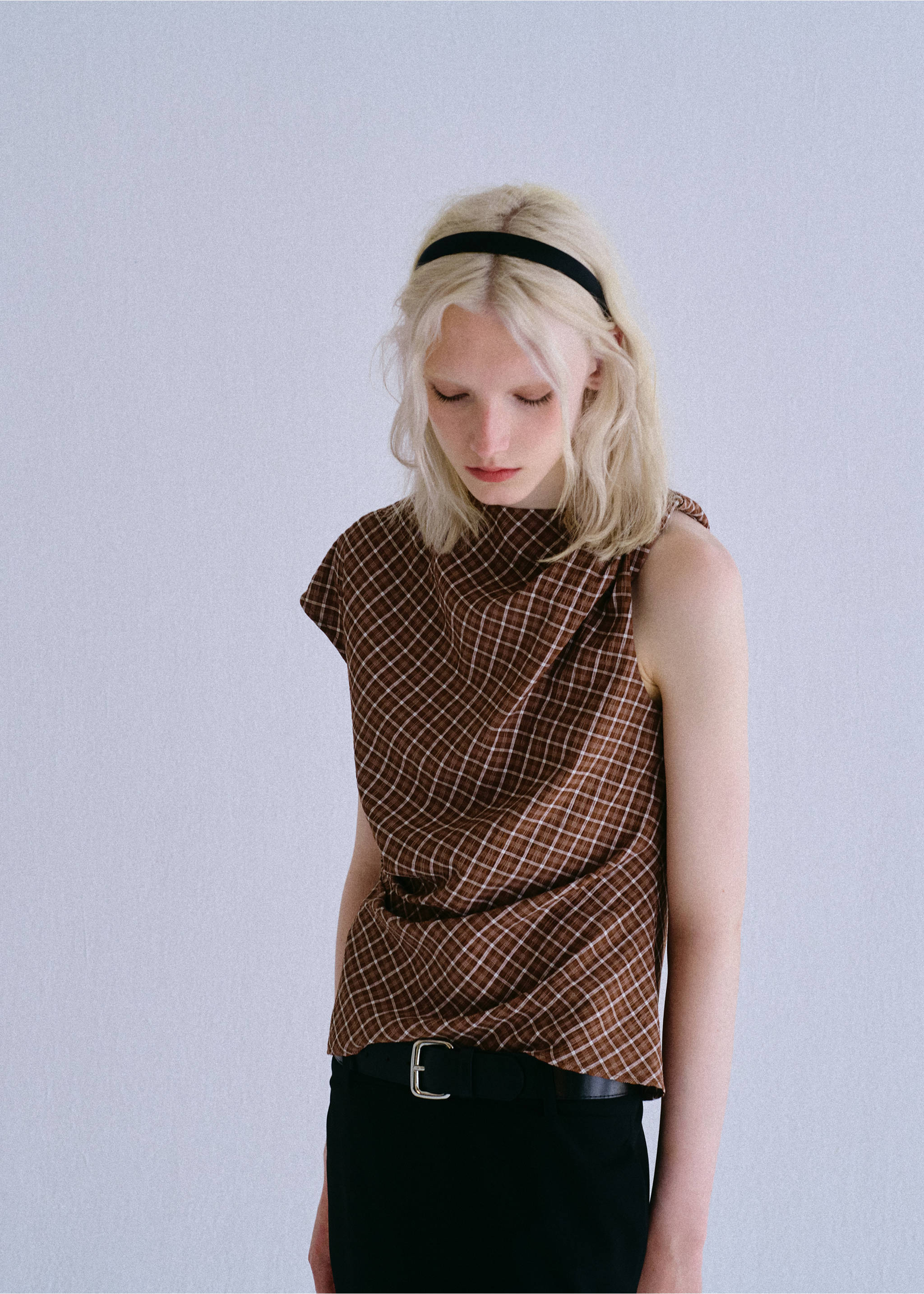 Asymmetric checked blouse - Medium plane, Brown. Ref: 37004078-00.