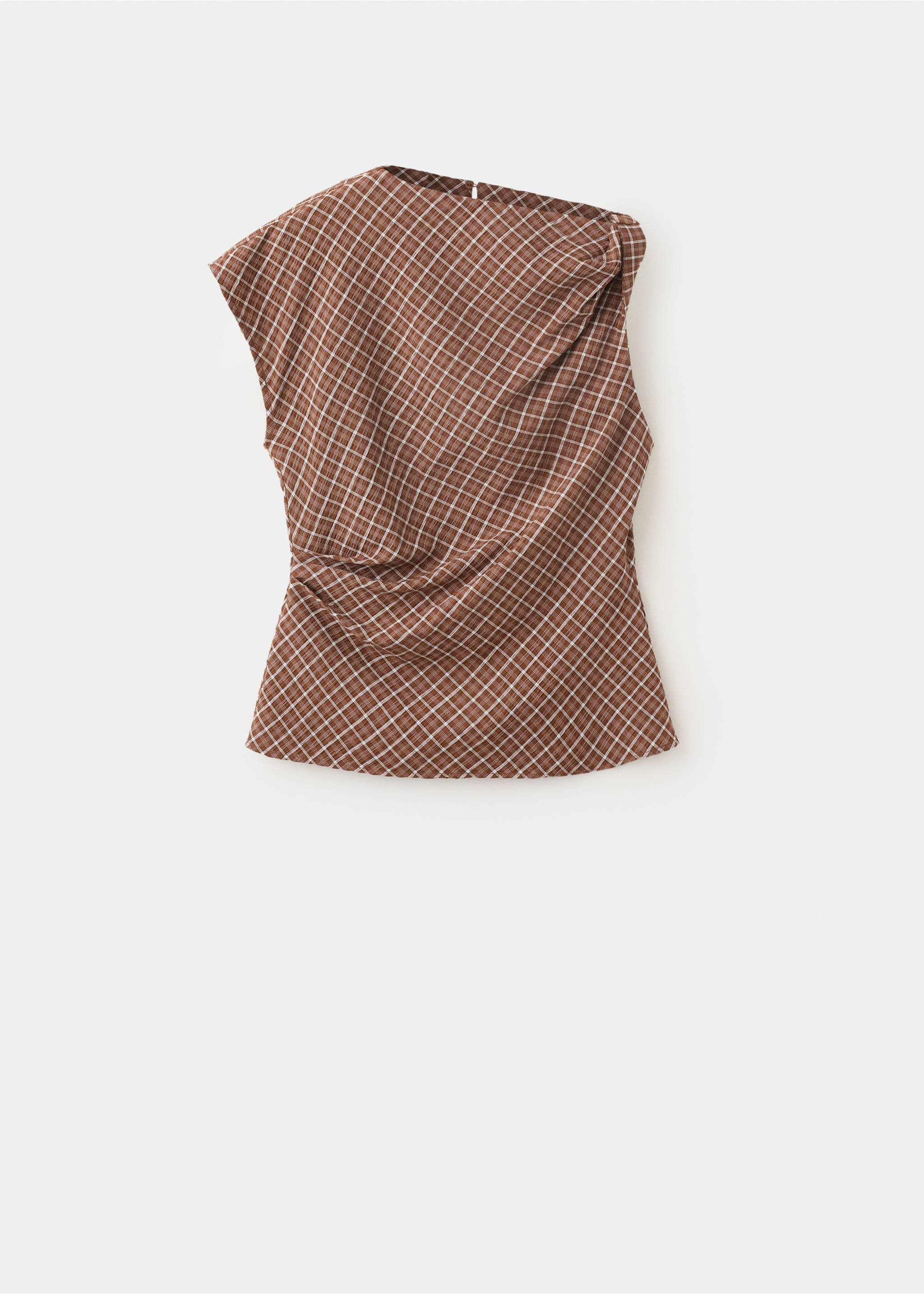Asymmetric checked blouse - Article without model, Brown. Ref: 37004078-00.