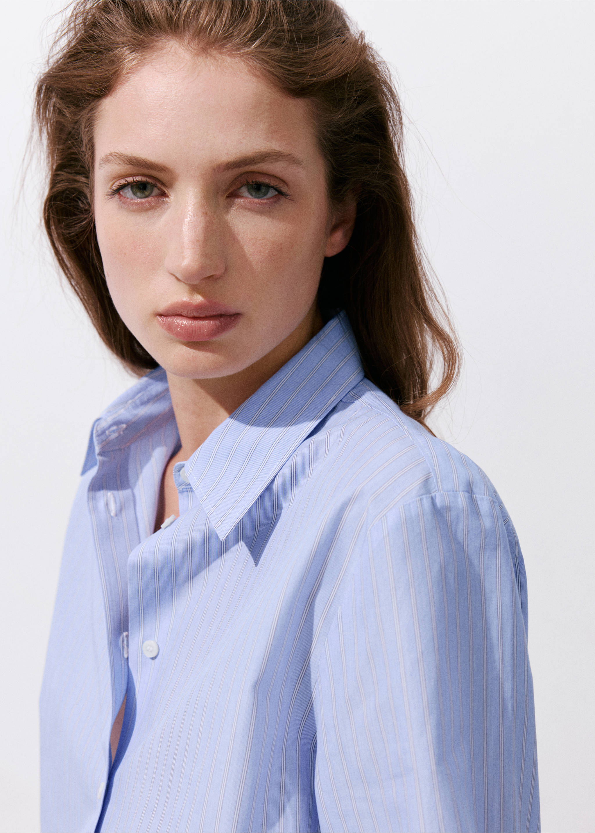 Cotton and lyocell blend straight shirt - Details of the article 1, Sky Blue. Ref: 37004079-00.