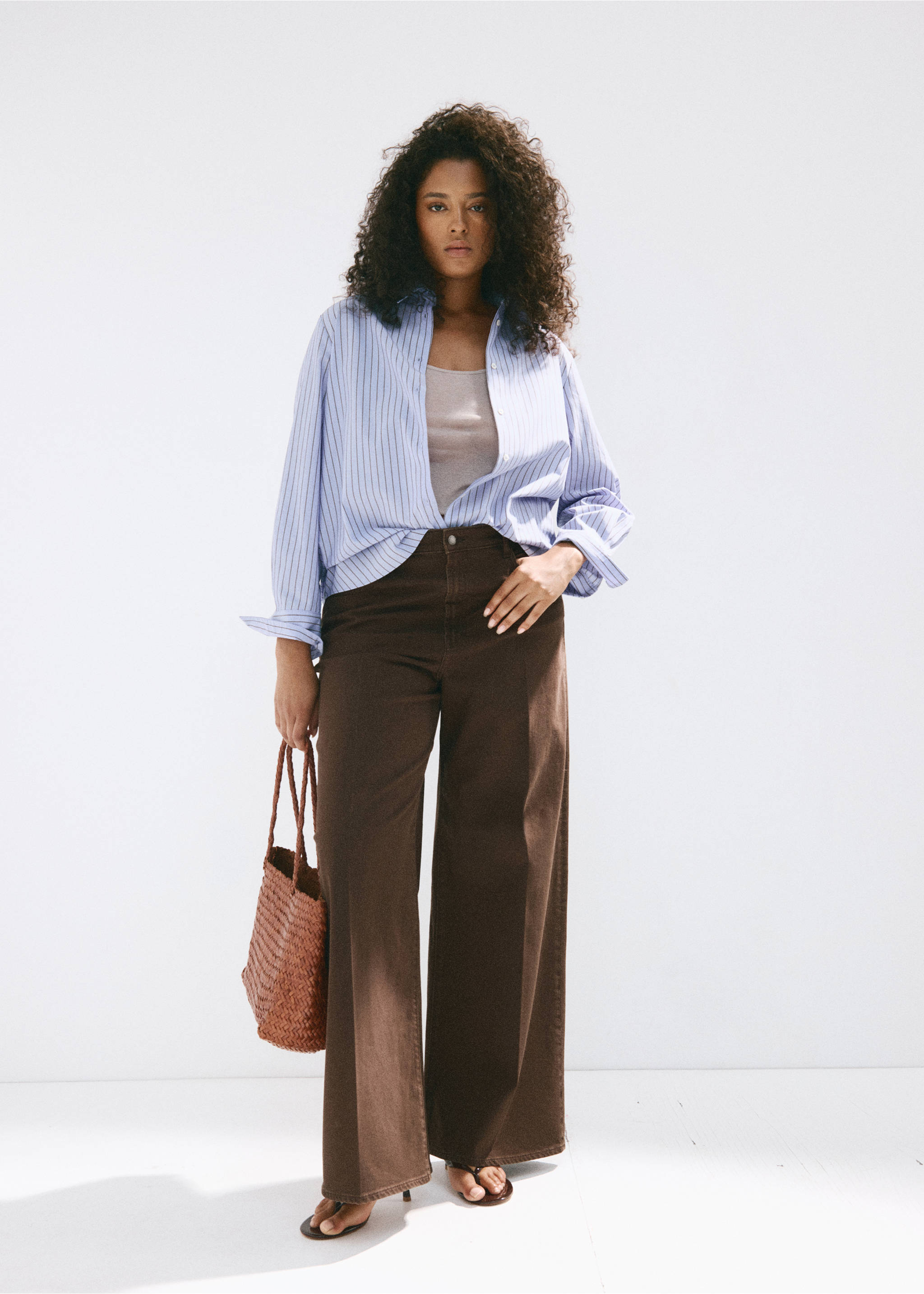 Cotton and lyocell blend straight shirt - Details of the article 3, Blue. Ref: 37004079-00.
