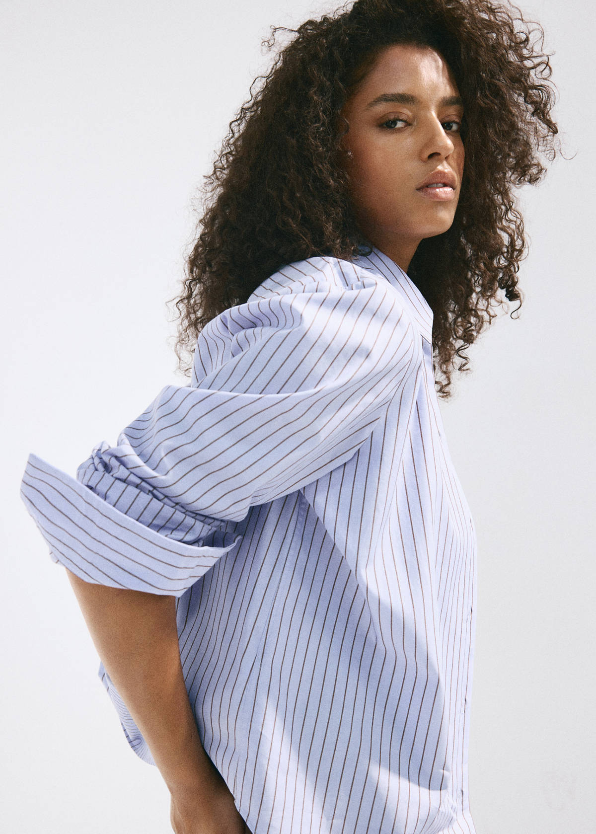 Striped cotton and lyocell shirt — Blue