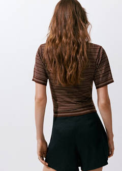 Striped short-sleeved sweater — Chocolate 3