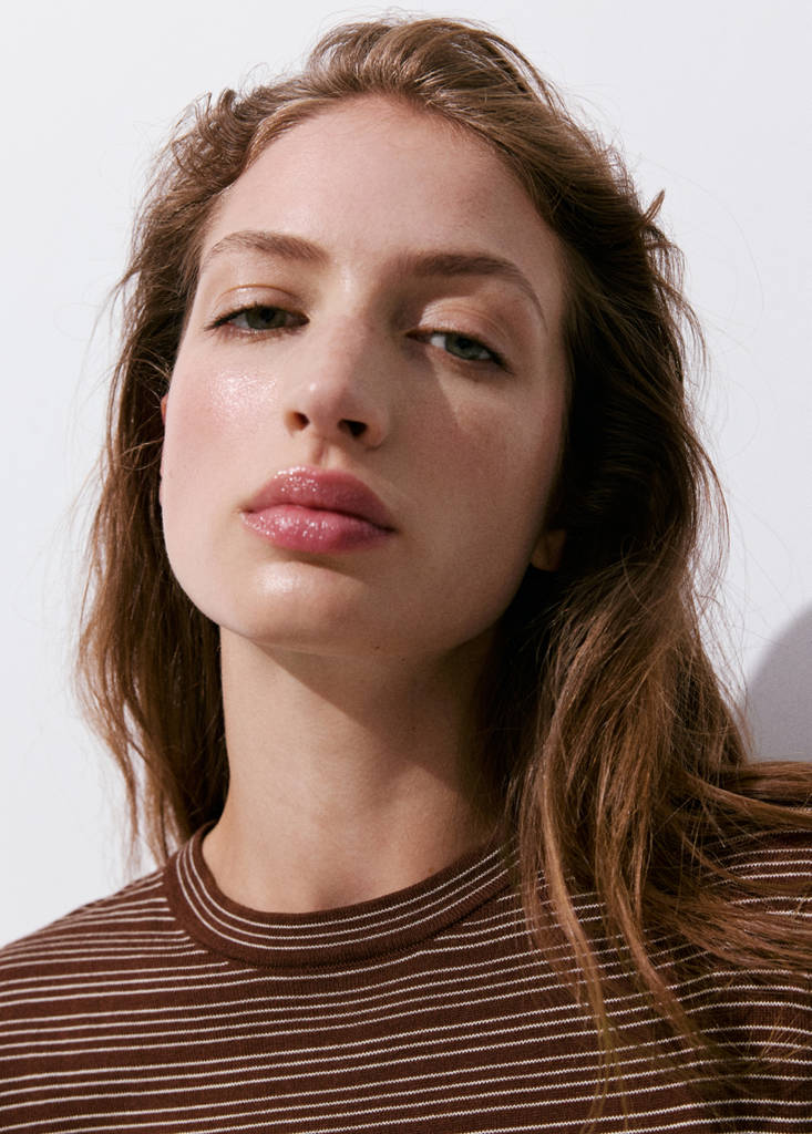 Striped short-sleeved sweater — Chocolate