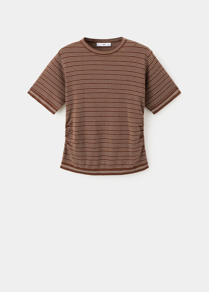 Striped short-sleeved sweater — Chocolate