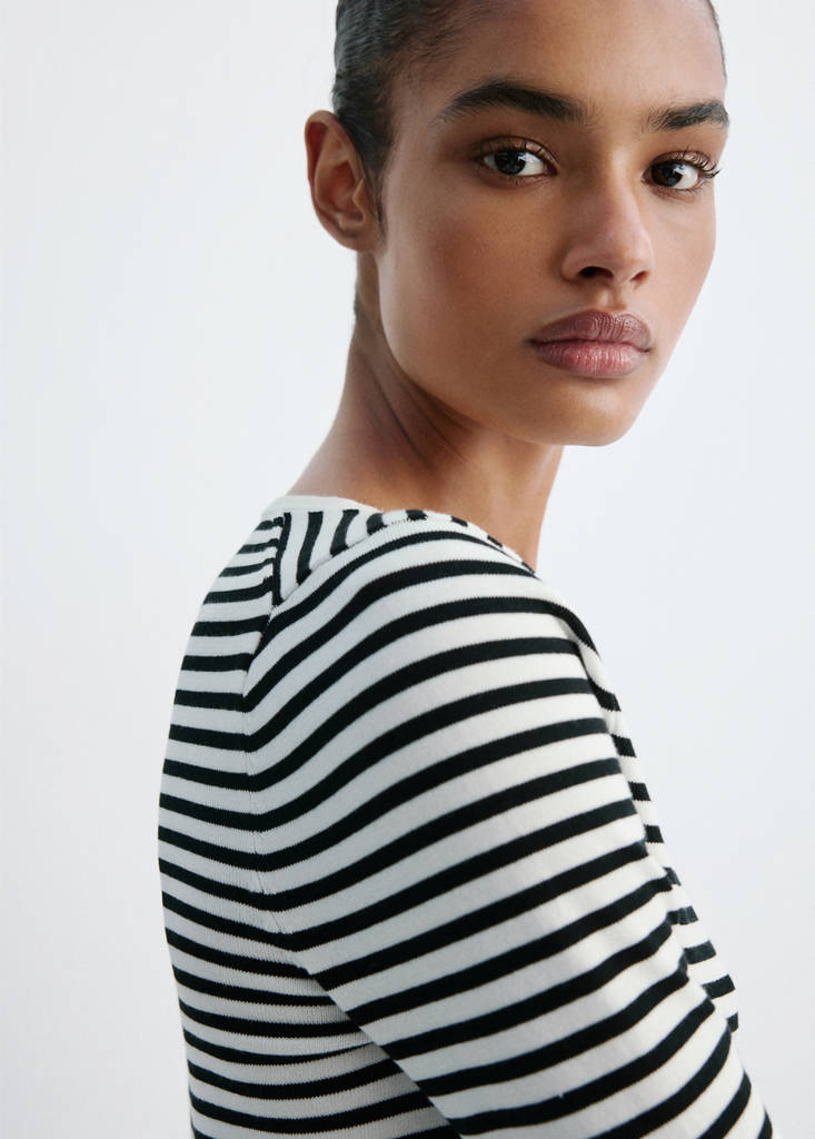 Knit striped sweater — Ecru