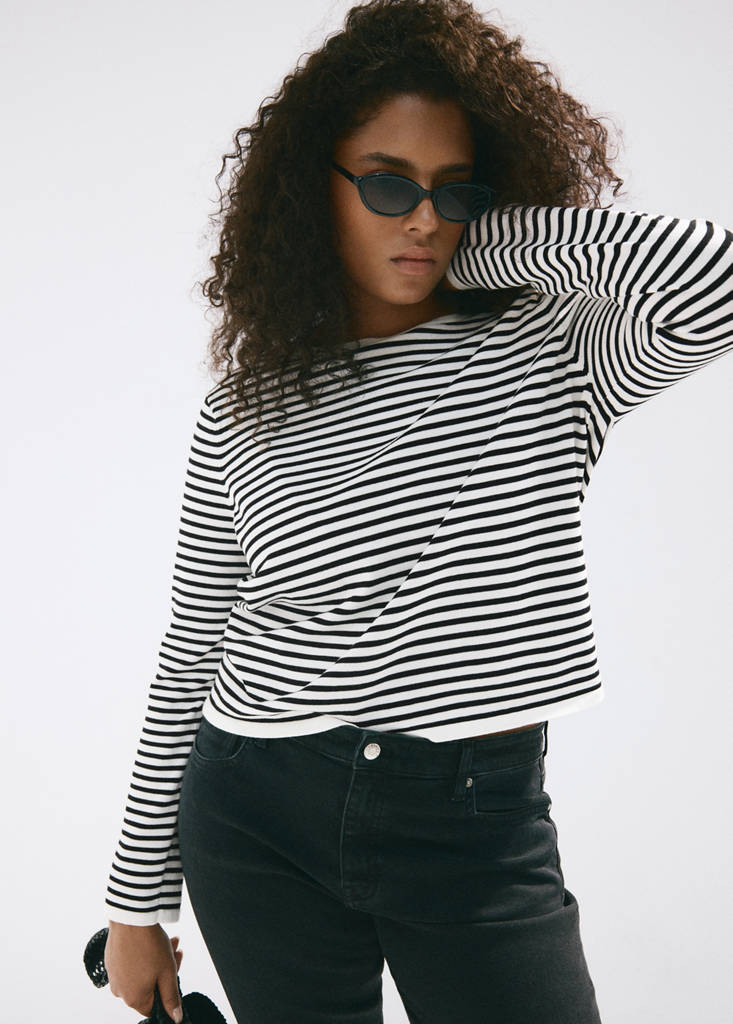 Knit striped sweater — Ecru