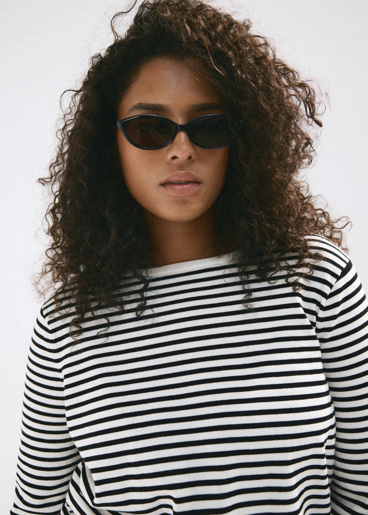Knit striped sweater — Ecru