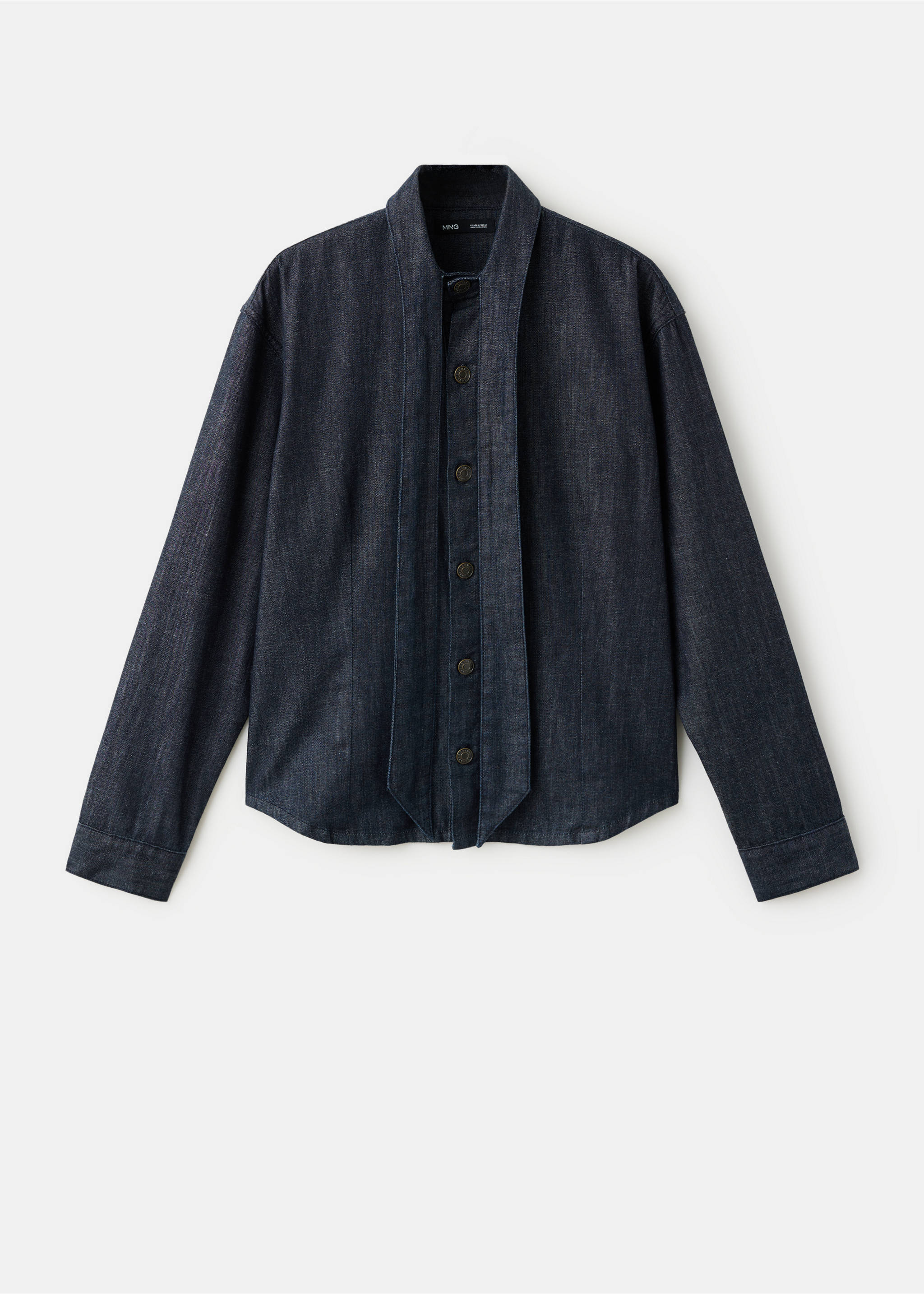 Denim shirt with bow - Article without model, Open Blue. Ref: 37004085-00.