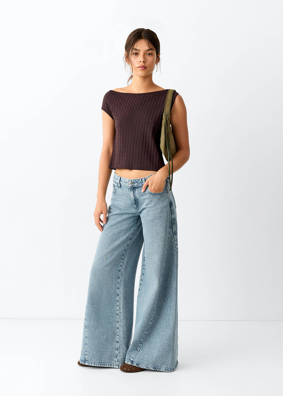 Wide-leg jeans with studded seams — Medium Blue