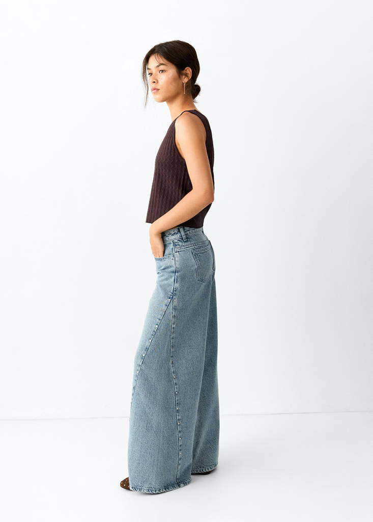 Wide-leg jeans with studded seams — Medium Blue
