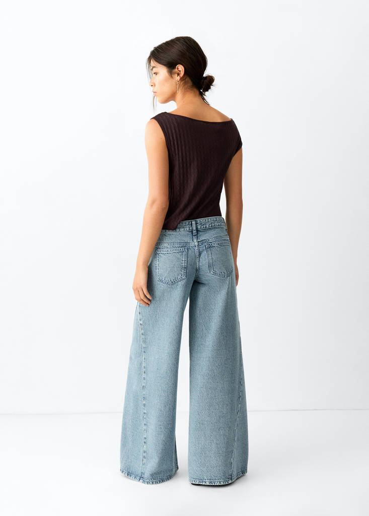 Wide-leg jeans with studded seams — Medium Blue