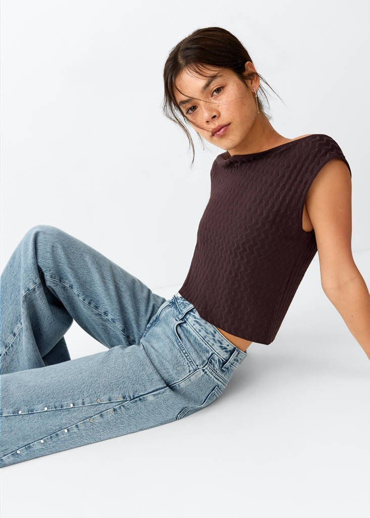 Wide-leg jeans with studded seams — Medium Blue