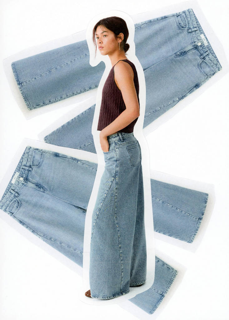 Wide-leg jeans with studded seams — Medium Blue