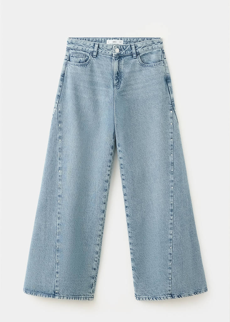 Wide-leg jeans with studded seams — Medium Blue
