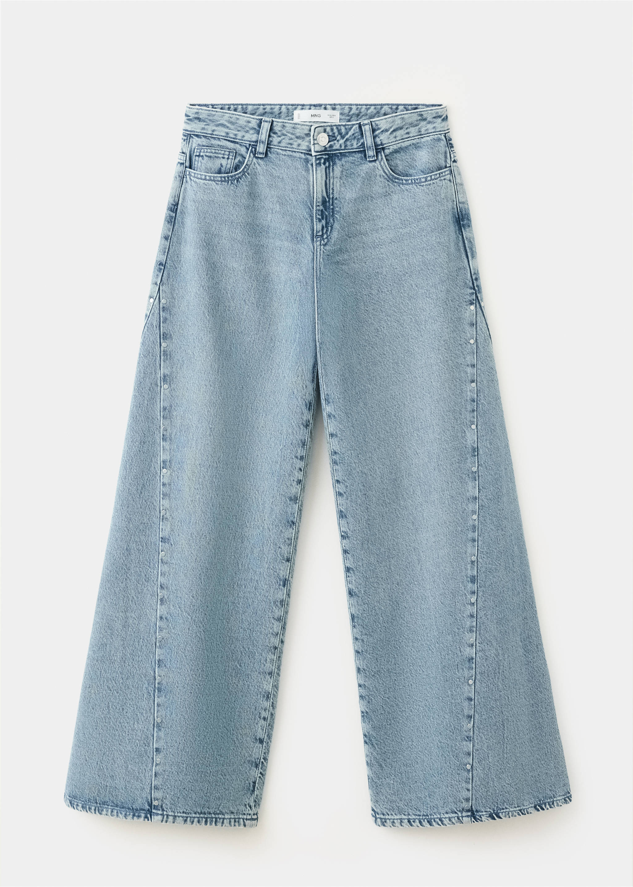 Wide-leg jeans with studded seams - Article without model, Medium Blue. Ref: 37004087-00.