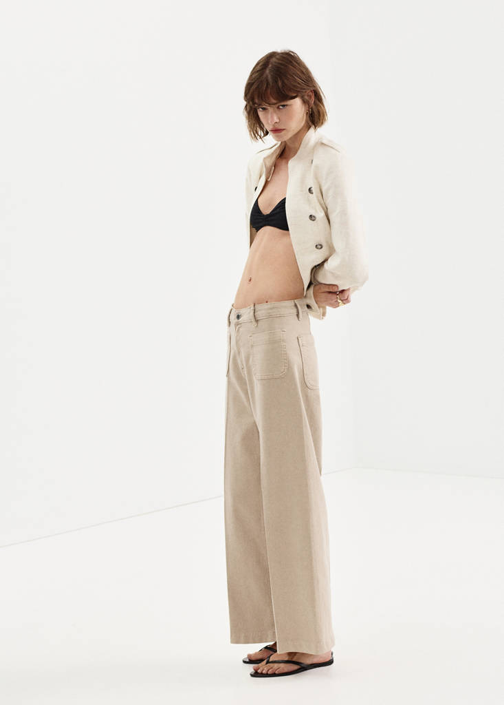 Wide-leg patch pocket jeans — Sand