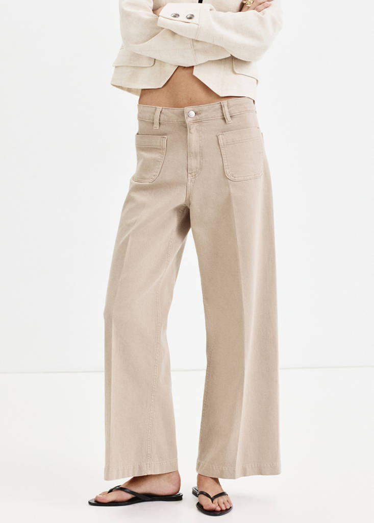 Wide-leg patch pocket jeans — Sand