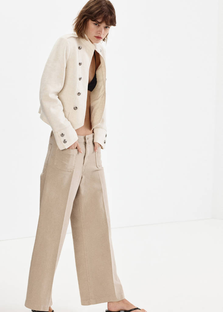 Wide-leg patch pocket jeans — Sand
