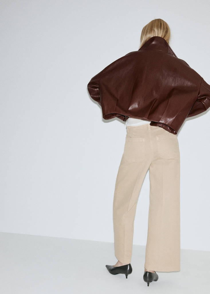 Wide-leg patch pocket jeans — Sand