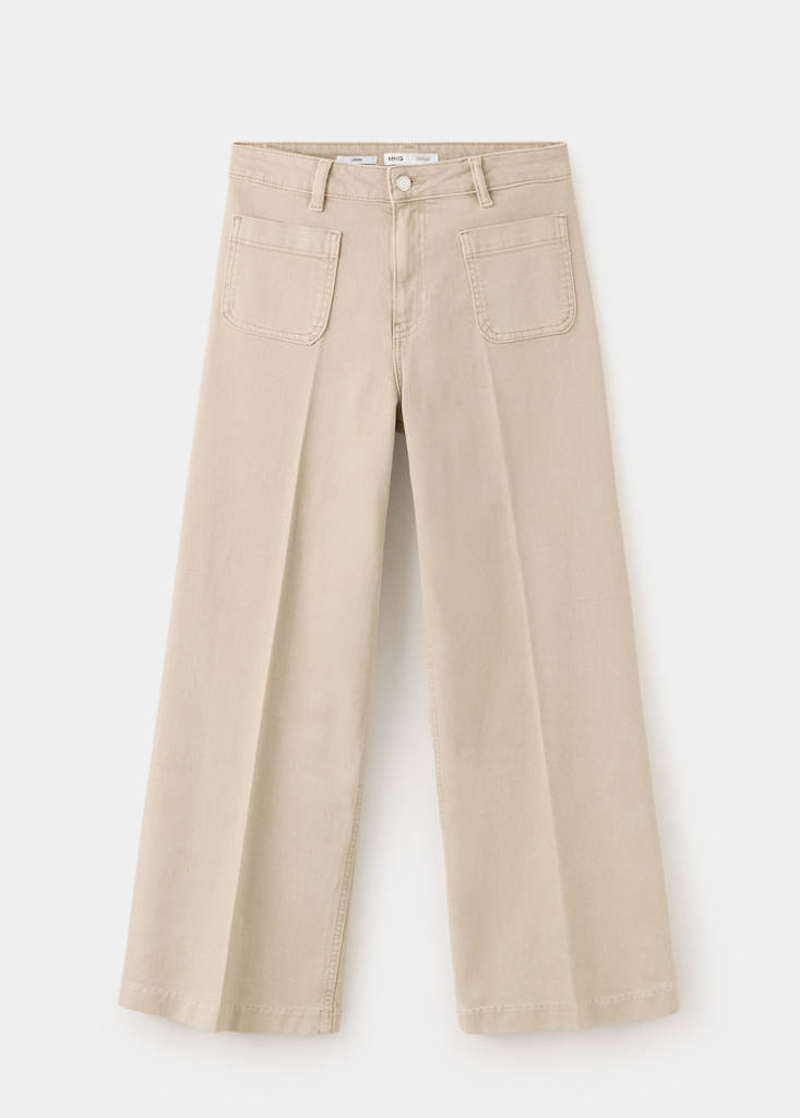 Wide-leg patch pocket jeans — Sand