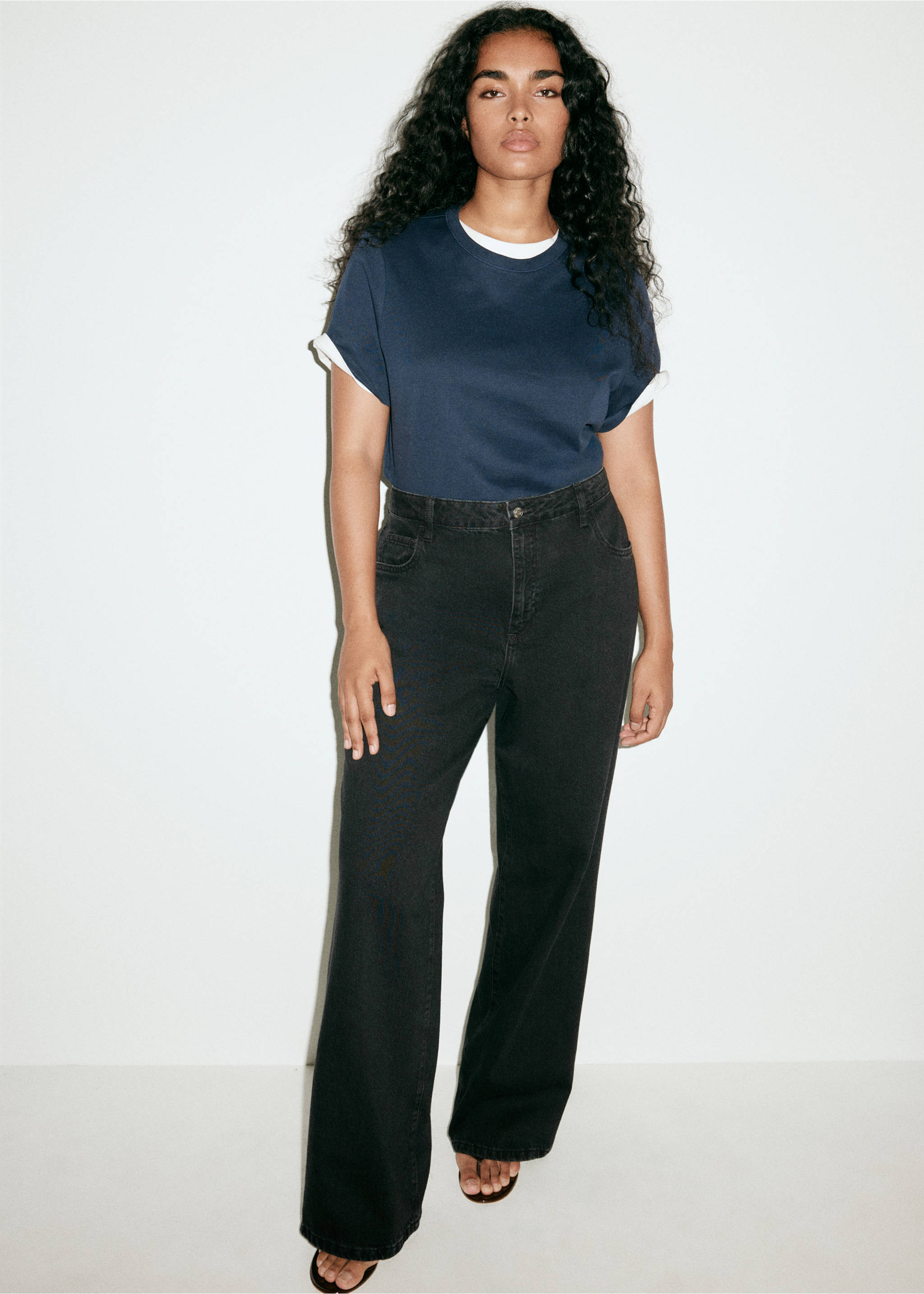 Danila high-waisted wide leg jeans - Details of the article 6, Black denim. Ref: 37004097-00.